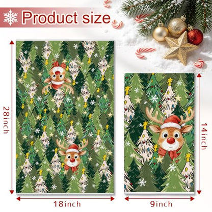 Green Christmas Kitchen Towels Deer Design 18x28 Inches - Holiday Dish Towels