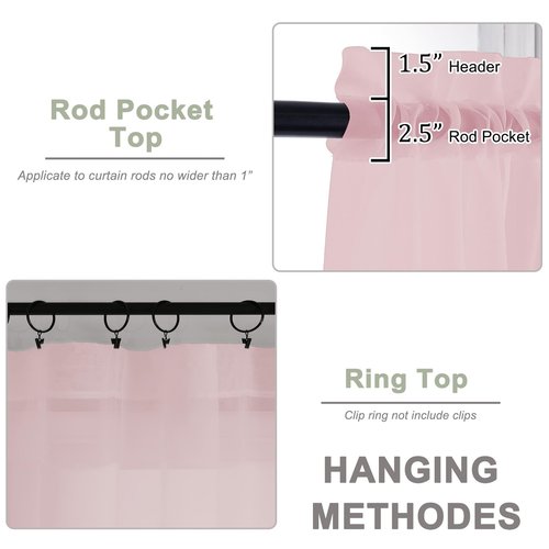 OWENIE Sheer Blush Curtains, Sheer Curtains 63 inch Length 2 Panels Set, Rod Pocket Voile Fimly Sheer Drapes for Living Room Bedroom, 2pcs, Blush, Each 59" W x 63" L
