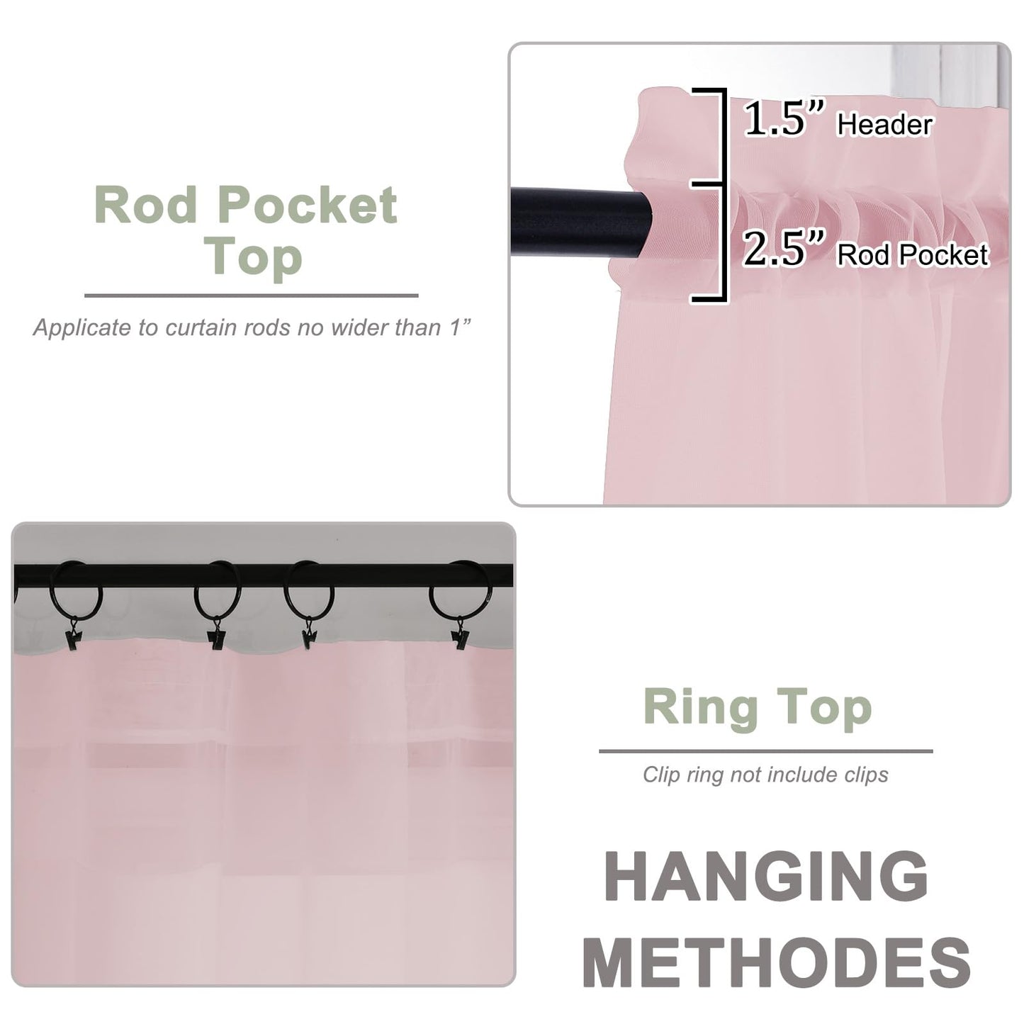 OWENIE Blush Sheer Curtains 72 Inches Long 2 Panels Set, Transparent Voile Sheer Curtain for Living Room Bedroom Window Sliding Glass Door Treatment, 59 x 72 Inch, Blush