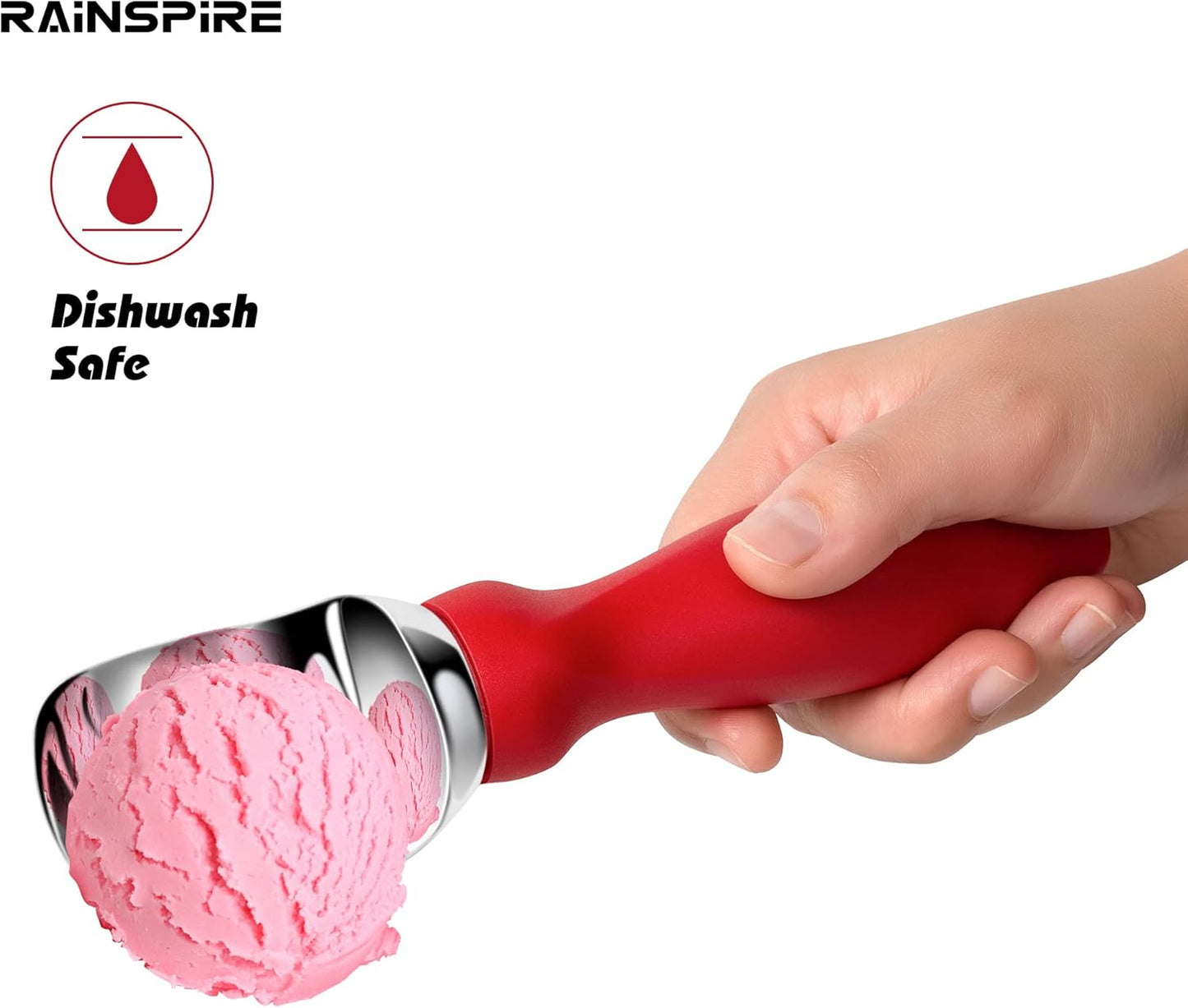 Rainspire Stainless Steel Ice Cream Scoop - Heavy Duty Design with Comfortable Handle | Red Color