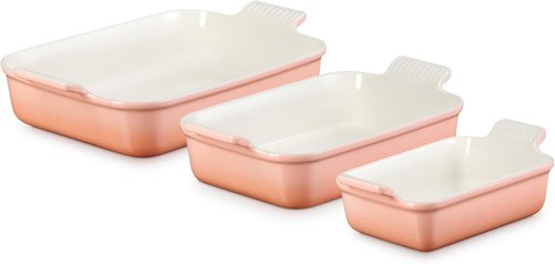 Le Creuset Stoneware Heritage Set - 3 Rectangular Dishes in Peach | Durable & Stylish Cookware