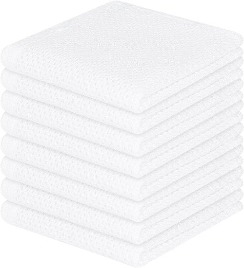 Homaxy 100% Cotton Waffle Weave Dish Cloths - Ultra Soft & Absorbent Kitchen Towels | 12x12 Inches, 8-Pack, White