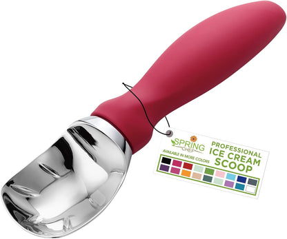 Spring Chef Heavy Duty Ice Cream Scoop - Soft Grip Handle, Metal Spoon for Gelato & Cookie Dough - Dishwasher Safe
