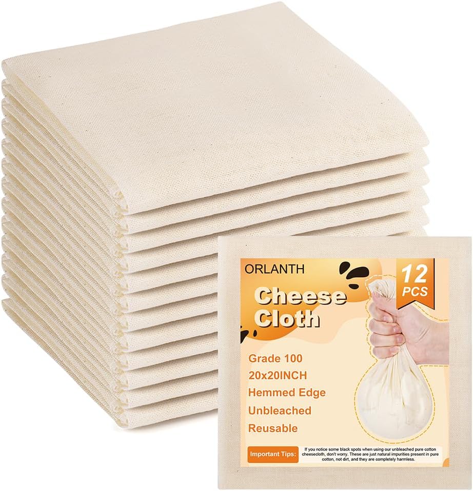 Skiennix Reusable Cheese Cloths - 100% Unbleached Cotton, 20x20 Inch, Perfect for Straining & Cooking