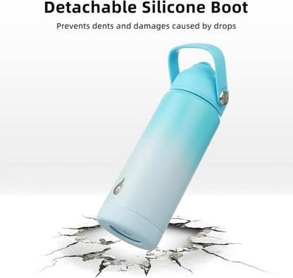 BJPKPK Insulated Water Bottle with Straw Lid, 18oz Thermo Water Bottles with Soft Nozzle, Flex Handle & Non-slip Boot, BPA Free Leak Proof Stainless Steel Metal Thermo, Tumblers, Cups,Sea Salt