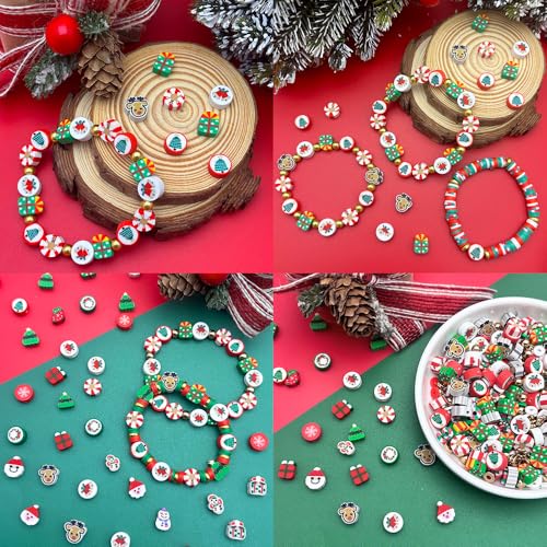 Christmas Polymer Clay Beads Bracelet Making Kit with Gold Beads - 2 Models Included