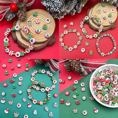 Christmas Polymer Clay Beads Bracelet Making Kit with Gold Beads - 2 Models Included
