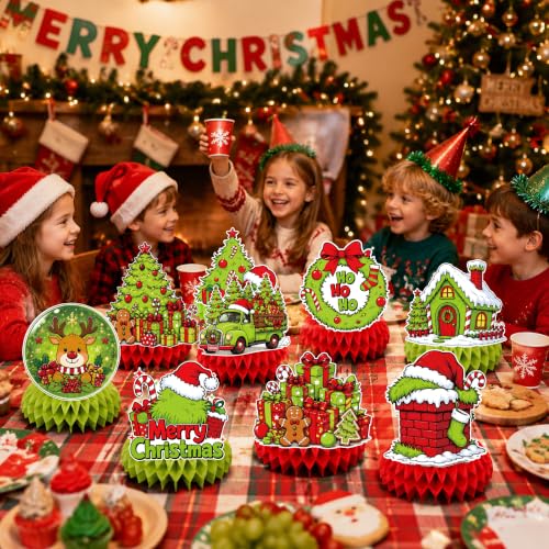 Christmas Honeycomb Centerpieces Set - 9 Holiday Table Decorations