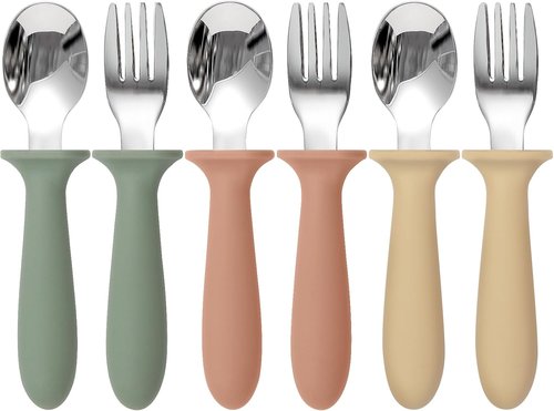 Eascrozn Toddler Utensils Set - 6 Pack Kids Silverware with Silicone Handles | Safe Stainless Steel Spoons & Forks