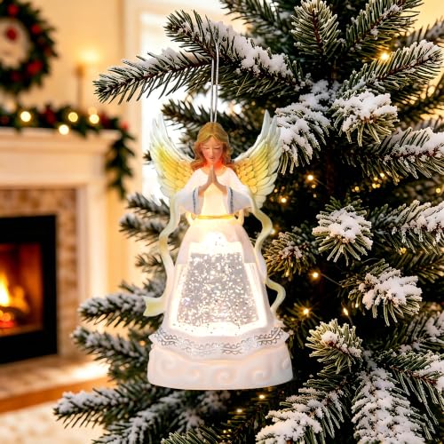 Lighted Water Glitter Globe with Angel Figurine for Christmas Tree or Tabletop Decor