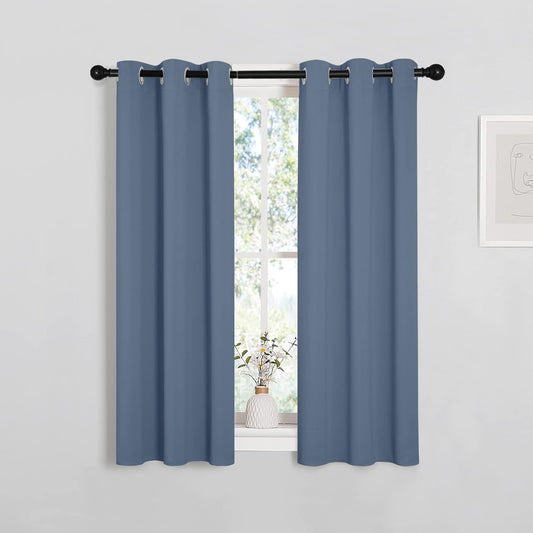 NICETOWN Thermal Insulated Blackout Curtains - Stone Blue, Set of 2, 29x40 Inches | Room Darkening Drapes