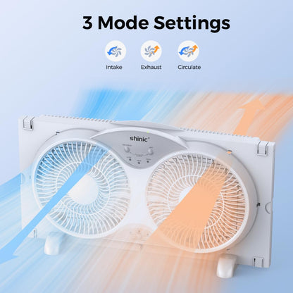 shinic Window Fan with Reversible Airflow Quiet, Twin 9" Blades, Full Remote Control, 3 Functions-3 Speeds, Bathroom Kitchen Window Exhaust Fan, Width Adjustable (From 23.5" to 37") ETL Certified