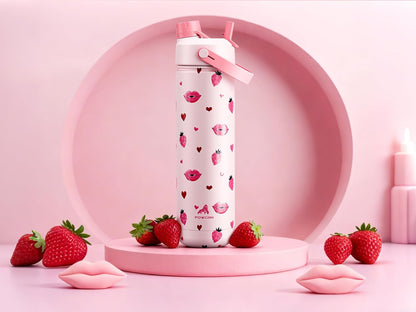 POWCAN Insulated Water Bottle - 26 oz with 2-in-1 Straw & Spout Lid | Keeps Drinks Cold 24H, Leak-Proof, Fits Car Cup Holder - Kiss Me Berry