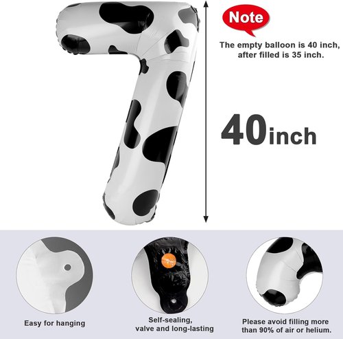 Balloon Numbers 40 Inch - 7th Birthday Decorations in White & Black | Perfect for Engagements, Weddings & Graduations