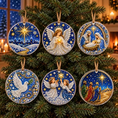 Nativity Christmas Ornaments DIY Diamond Art Set - 6pcs, Sparkling Holiday Decor