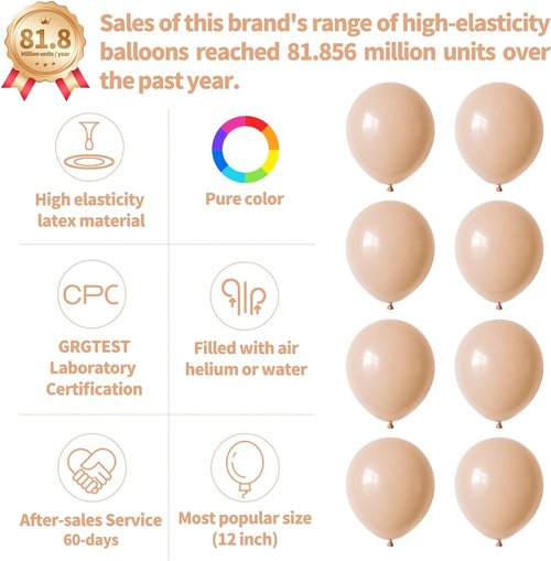 Beige Latex Balloons by 110pcs - 12 Inch Nude Balloons for Birthday Party & Baby Shower