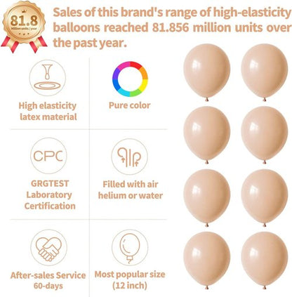 Beige Latex Balloons by 110pcs - 12 Inch Nude Balloons for Birthday Party & Baby Shower