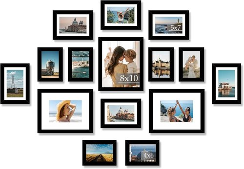 JCJMY Picture Frames Collage Set - 15 Pack Multi-Sized Wall Decor for Family Photos | Black