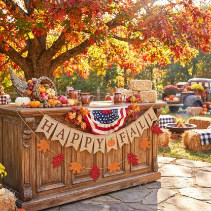 Fall Burlap Banner and Glitter Leaves Garland - Autumn Party Decor