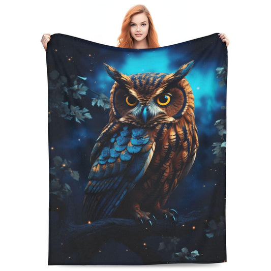 amepay Cute Owl Blanket for Adults Kids Gifts for Owl Lovers Blue Flannel Throw Blankets Soft Comfy Lightweight for Home Decor Couch Bed Sofa 60x50 Inches