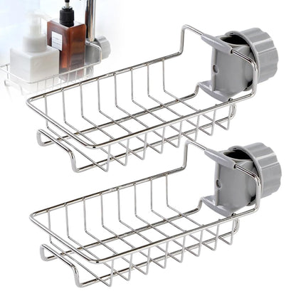 SICOSPI Faucet Rack Holder-Stainless Steel, 2024 Upgraded Sponge Holder for Kitchen Sink, Adjustable Detachable Sponge Holder Over Faucet, Sink Organizer Sponge Holder for Kitchen Bathroom (2pcs)