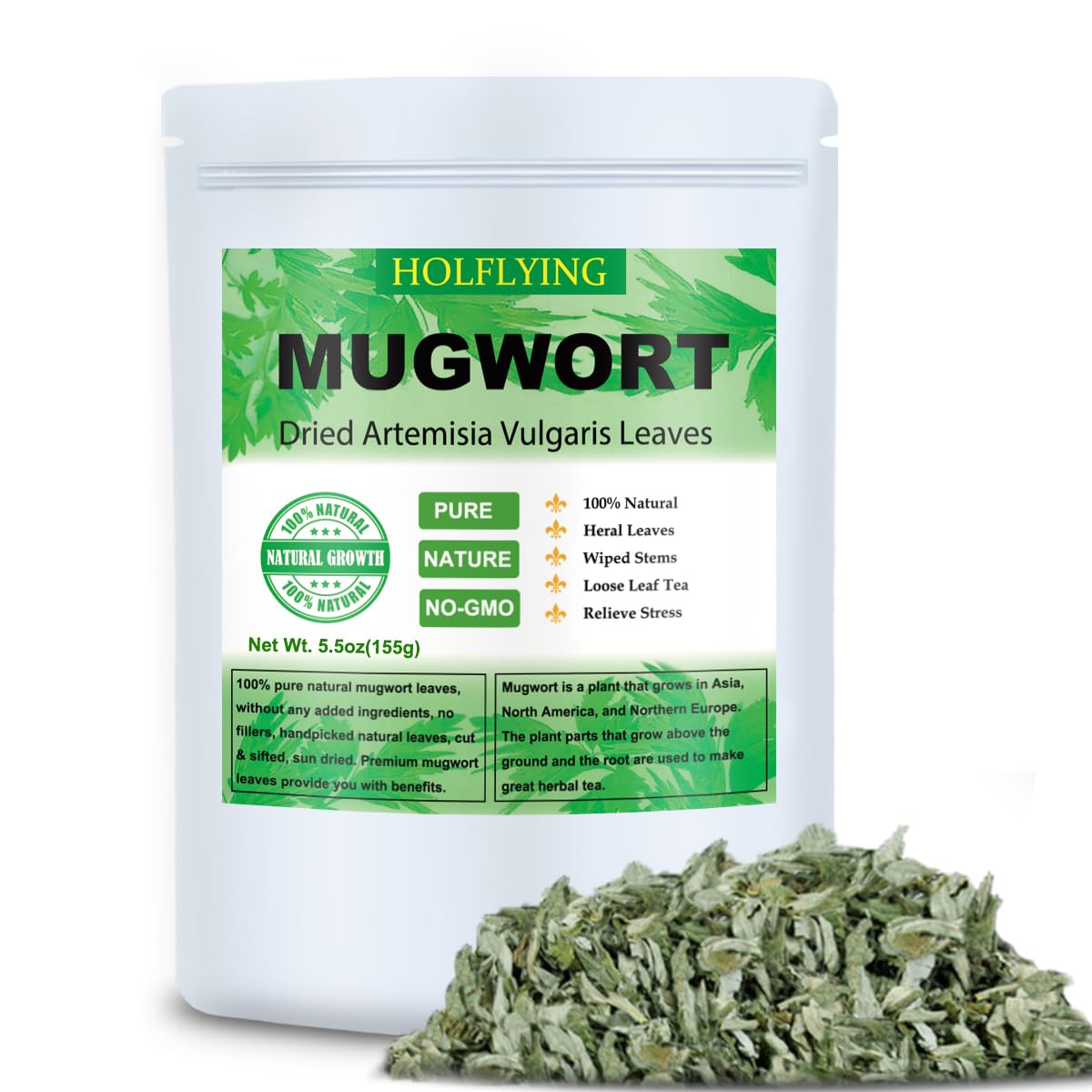 Dried Mugwort Leaves, 5.5oz(155.0g), Mugwort Leaf, Natural Artemisia Vulgaris Herbal Loose Leaves