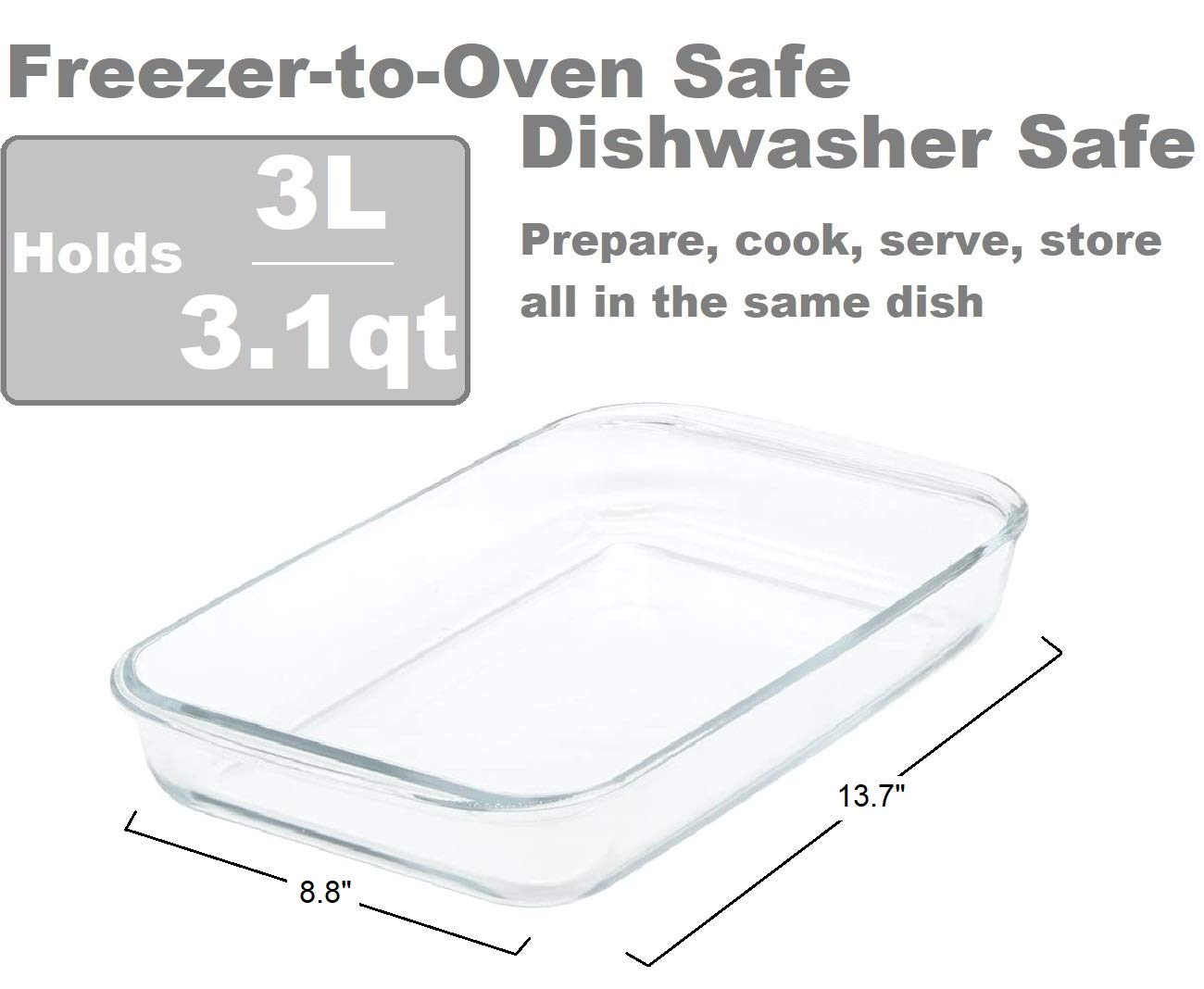 Glad Clear Glass Oblong Baking Dish | 3.1-Quart Nonstick Rectangular Bakeware Casserole Pan | Freezer-to-Oven and Dishwasher Safe, Large