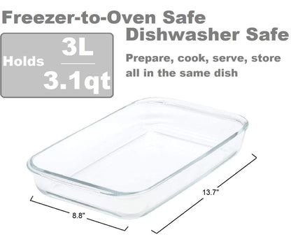 Glad Clear Glass Oblong Baking Dish | 3.1-Quart Nonstick Rectangular Bakeware Casserole Pan | Freezer-to-Oven and Dishwasher Safe, Large