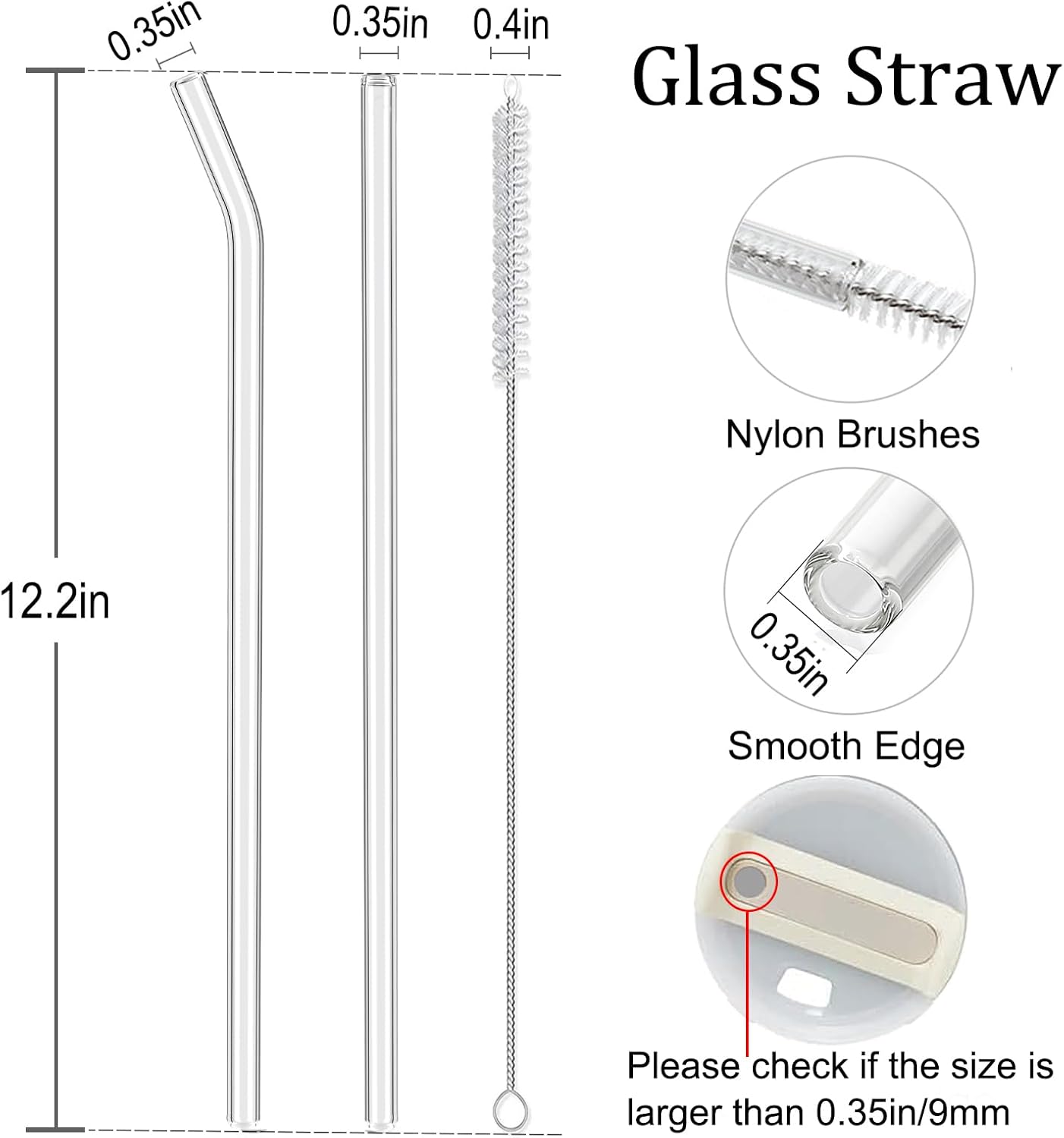 Skiennix Clear Glass Straws - Reusable & Shatterproof for Stanley 40 oz/30 oz Tumblers | 6 Pack with Cleaning Brush