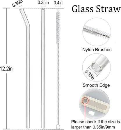 Skiennix Clear Glass Straws - Reusable & Shatterproof for Stanley 40 oz/30 oz Tumblers | 6 Pack with Cleaning Brush