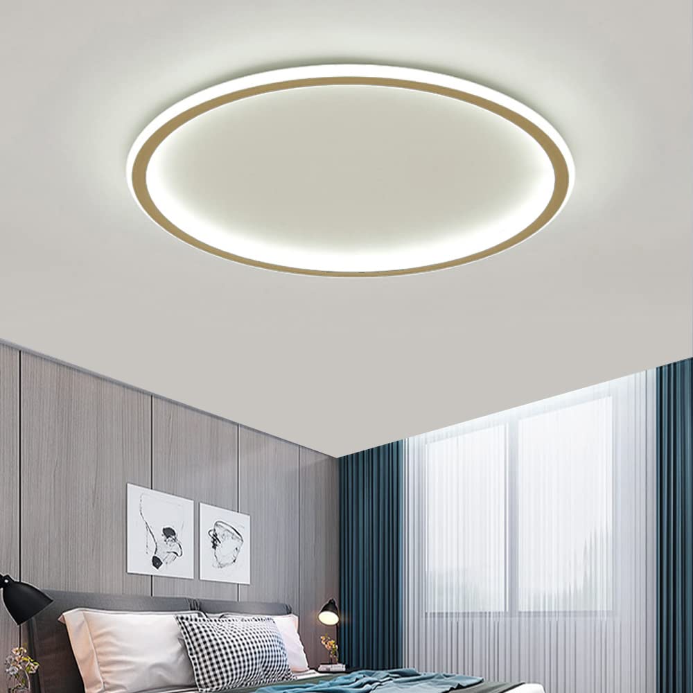 Dimmable LED Ceiling Light Fixture Flush Mount,24" Modern Round Recessed Ceiling Lamp with APP Adjustment,Gold 66W Close to The Ceiling Lighting Living Room Bedroom,3000K-6000K