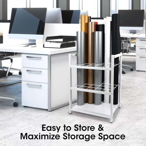 J JACKCUBE DESIGN Blueprint Storage Rack - 20 Slot Rolling File Cart Organizer for Art & Plans (White)