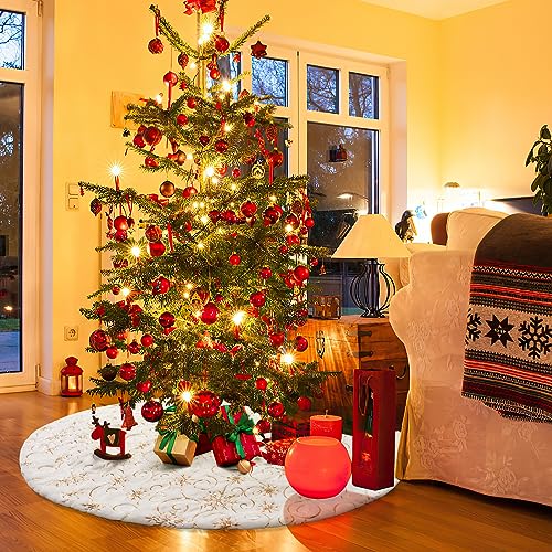 Golden Sequin Christmas Tree Skirt 48 Inch Faux Fur Holiday Decor