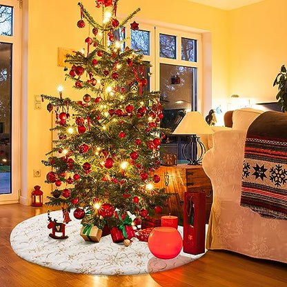 Golden Sequin Christmas Tree Skirt 48 Inch Faux Fur Holiday Decor