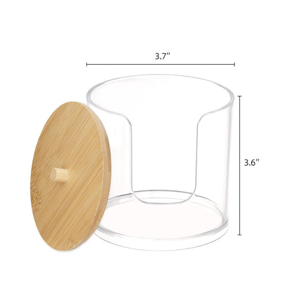 Tbestmax Cotton Pad Dispenser - Clear Plastic Bathroom Organizer with Bamboo Lid