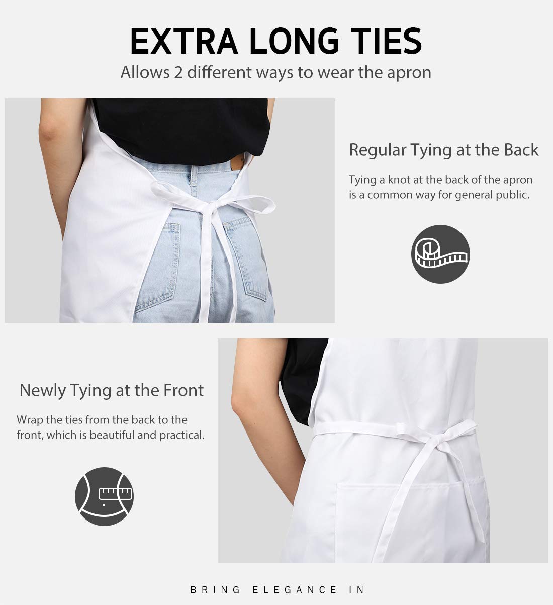 Syntus 2 Pack 100% Cotton Adjustable Bib Apron 2 Pockets Cooking Kitchen Aprons for Women Men Chef, White