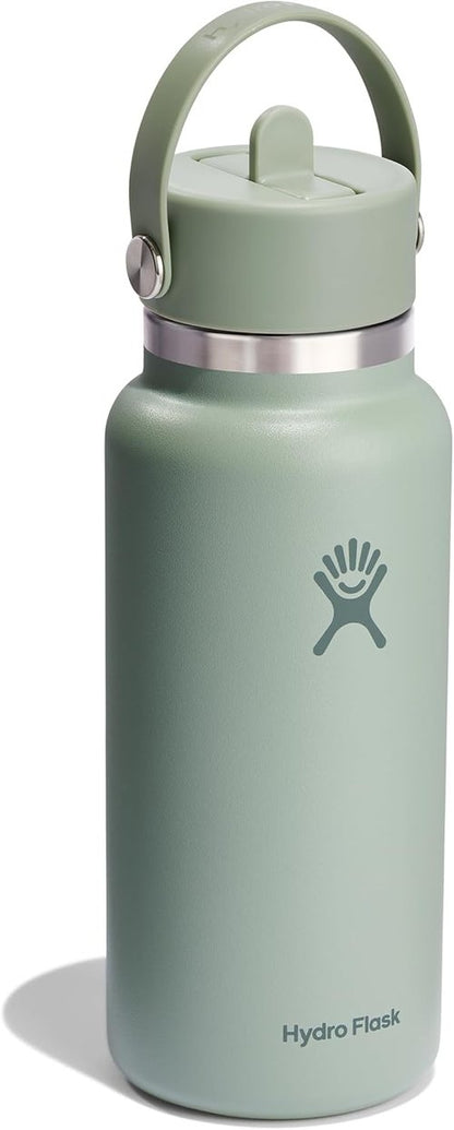 Hydro Flask Water Bottle - Insulated Stainless Steel with Wide Mouth Flex Straw Lid | 32 Oz Tonal Agave