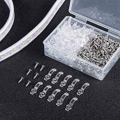 100 Pack Christmas LED Strip Light Mounting Brackets Fixing Clips One Side LED Light Clamps with Screws for 10 mm Wide