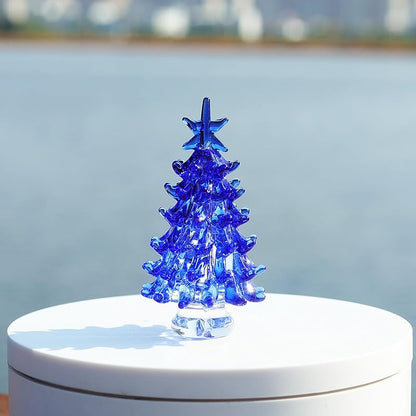 Blue Hand Blown Glass Christmas Tree Figurine - 1.38in Glass Ornament, Variation: Blue