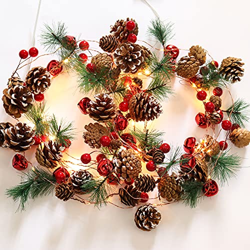 2 Pack Christmas Pine Cone Garland Lights 7FT Battery Operated Holiday Decor