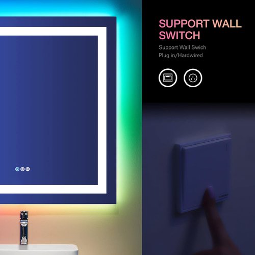 LOAAO LED Bathroom Mirror - 36" x 36" Anti-Fog, Dimmable, RGB Backlit & Front Lighted with Memory Function