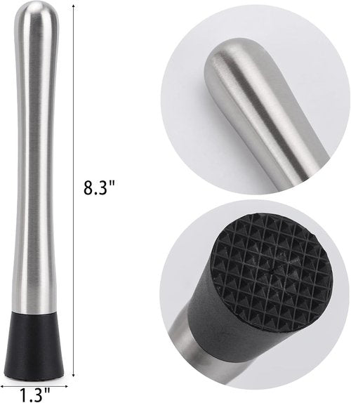 4 Pack Muddlers for Cocktail 304 Stainless Steel Fruit Crusher 8.3" Long Ice Crusher for Bar Party and Home