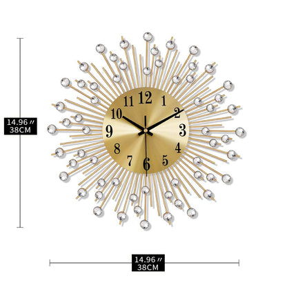 YIJIDECOR Large Wall Clocks for Living Room Decor Modern Gold Silent Wall Clock Battery Operated Non-Ticking for Bedroom Kitchen Home Decorative 14 Inch Round Metal Crystal Wall Watch for Office