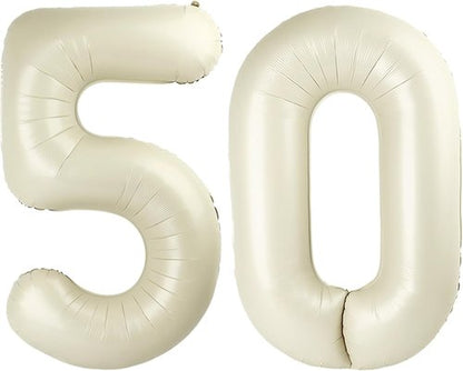 40 Inch Foil Number 50 Balloons - Cream 50th Birthday Party Decorations for Men & Women