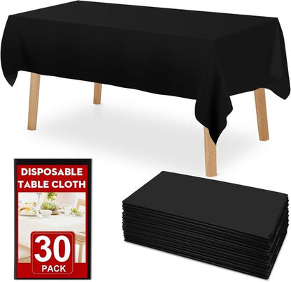 30 Pack Black Plastic Tablecloths | Disposable 54 x 108 Inch Covers for Rectangular Tables - Perfect for Parties & Events