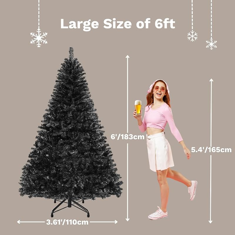 DWVO Black 6ft Prelit Christmas Tree with Remote Control - 11 Lighting Modes