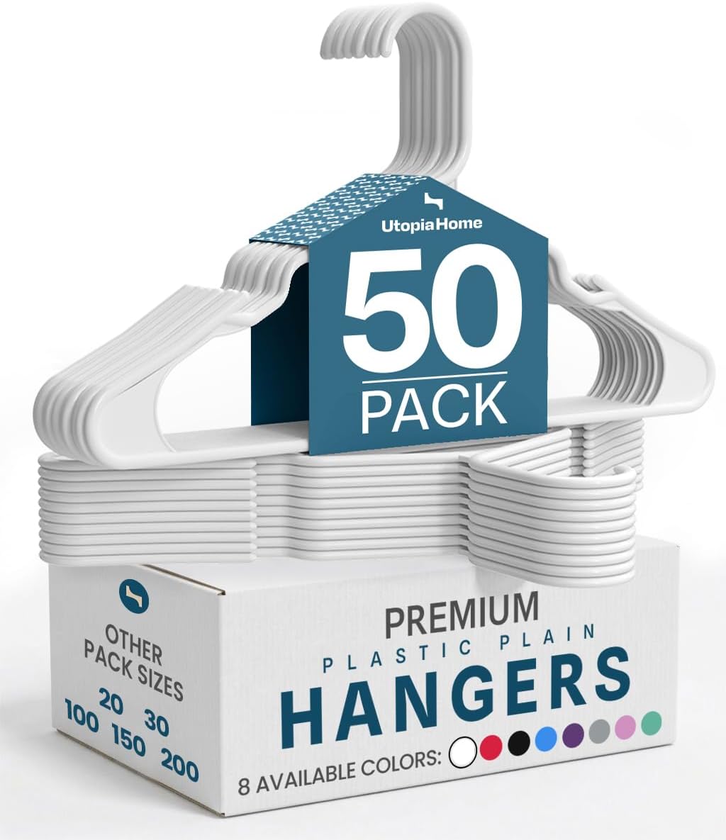 Utopia Home - Durable Plastic Hangers 50 Pack - Space-Saving Closet Organizers | Ideal for Apartments & Dorms (White)