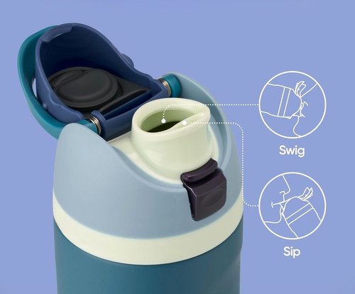 Insulated Water Bottle 24 oz - Stainless Steel, Double Wall Vacuum Flask, Push-Button Lid, Leak-Proof, Cold 24 Hrs, Blue Travel Bottle for Gym, Office