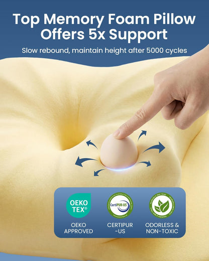 Skiennix Cervical Pillow - Ergonomic Memory Foam Contour Design for Neck Pain Relief | 4-Height Adjustable