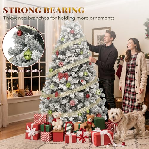 6ft Snow Flocked Artificial Christmas Tree with 880 Branch Tips - White Variation